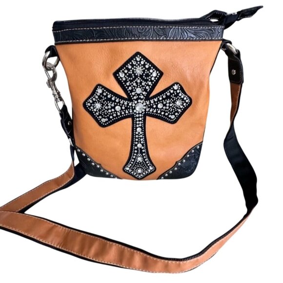 Western Crossbody Bag With Rhinestone Cross Design - Picture 4 of 9